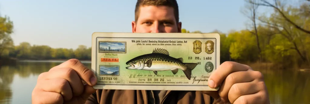 Fisherman holding the Illinois Fishing License
