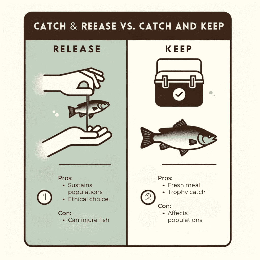 Infographic comparing the pros and cons of catch and release vs. catch and keep